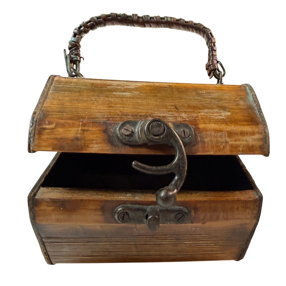 Primitive Wooden Treasure Chest Trunk Small Trinket Box Org Amazing Craftmanship